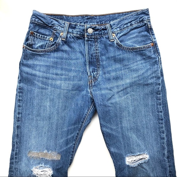 Levi's 501 High Rise Jeans Distressed Button Fly Medium Denim - Picture 4 of 14